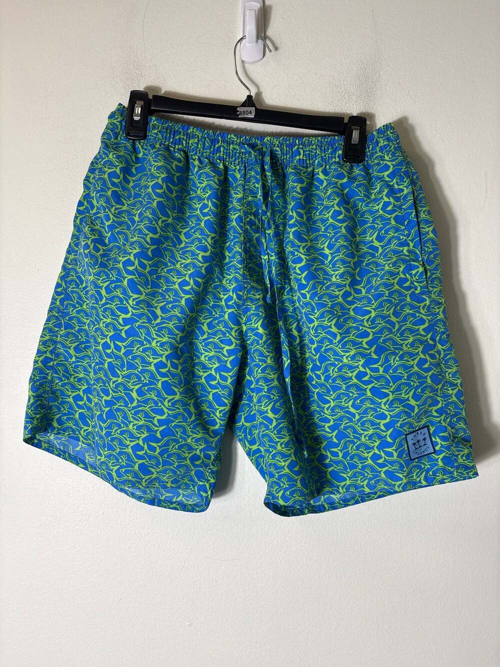 Men's Three Islands Blue Green Fish Swim Suit Sz 34
